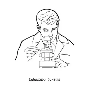 Desenho para colorir de um cientista olhando atraves de um microscopio