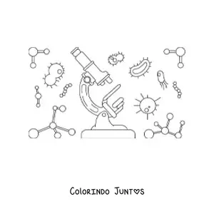 Desenho para colorir de um microscopio com organismos unicelulares