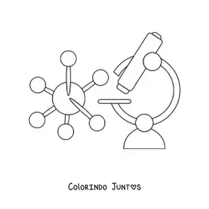 Desenho para colorir de um microscopio simples e um virus