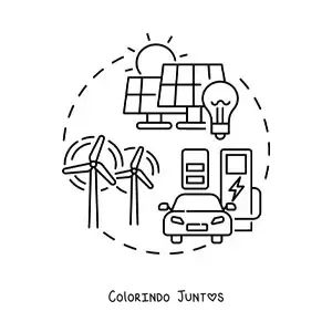Desenho para colorir dos elementos da energia renovavel