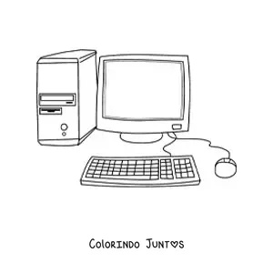 Desenho para colorir de um computador com teclado e mouse