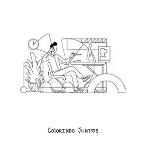 Desenho para colorir de um homem trabalhando no computador