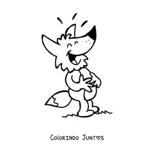 Desenho para colorir de uma raposa animada segurando a barriga rindo com os olhos fechados