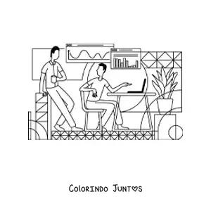 Desenho para colorir de um homem em um escritorio com um notebook