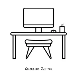 Desenho para colorir de uma mesa com computador