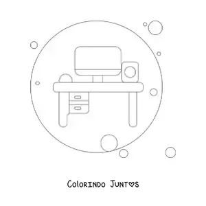 Desenho para colorir de uma mesa pessoal com um computador