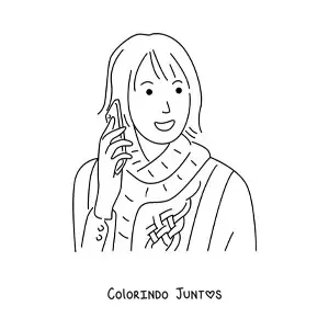 Desenho para colorir de uma menina falando ao telefone