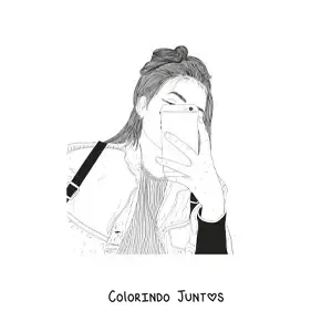 Desenho para colorir de uma menina tirando uma selfie com o celular