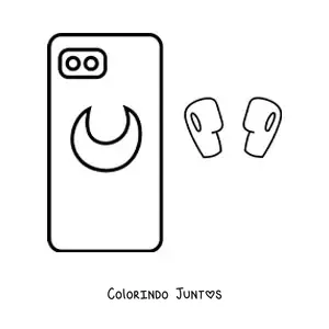 Desenho para colorir de um telefone com um desenho de lua e fones de ouvido sem fio