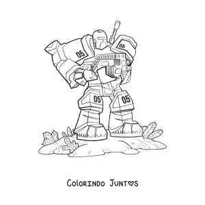 Desenho para colorir de um robo de guerra com uma arma