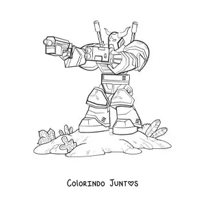 Desenho para colorir de um robo assassino apontando uma arma