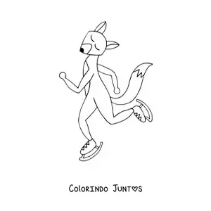 Desenho para colorir de uma raposa animada patinando com os olhos fechados