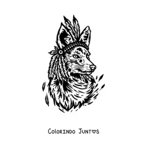 Desenho para colorir de uma raposa selvagem com um cocar de penas de índio