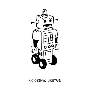 Desenho para colorir de um robo retro com rodas
