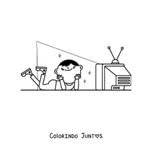 Desenho para colorir de um menino assistindo televisao