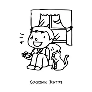 Desenho para colorir de um menino assistindo televisao sentado no sofa