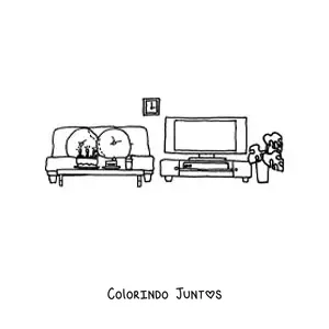 Desenho para colorir de uma televisao moderna na sala de estar