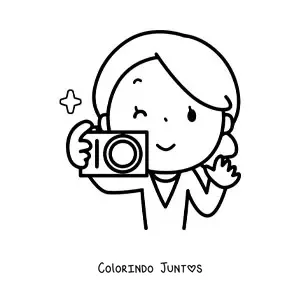 Desenho para colorir de uma mulher com uma camera fotografica