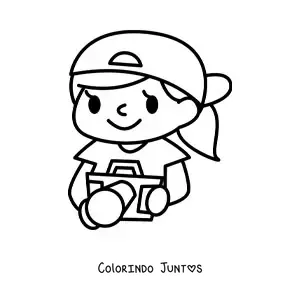 Desenho para colorir de uma menina kawaii com uma camera