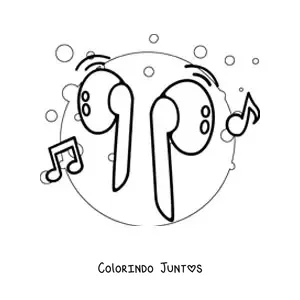 Desenho para colorir de fones de ouvido sem fio com notas musicais