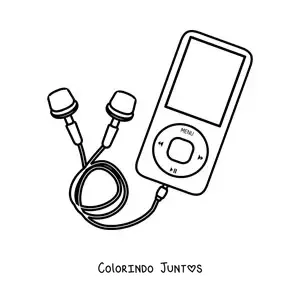 Desenho para colorir de um tocador de musica com fones de ouvido conectados