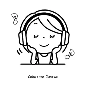 Desenho para colorir de uma garota ouvindo musica