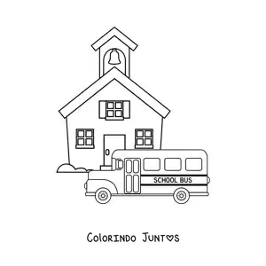 Desenho para colorir de um onibus escolar na escola