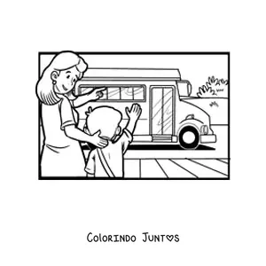 Desenho para colorir de um menino pegando o onibus escolar