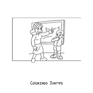 Desenho para colorir de uma professora e um menino na aula de matematica