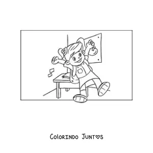 Desenho para colorir de uma menina na sala de aula