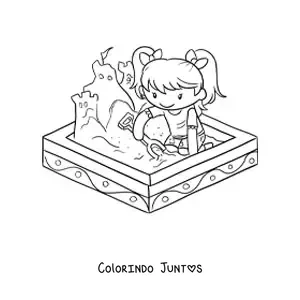 Desenho para colorir de uma menina brincando na caixa de areia