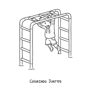 Desenho para colorir de um menino brincando no parque