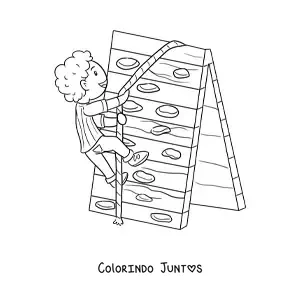 Desenho para colorir de um menino escalando o muro de escalada