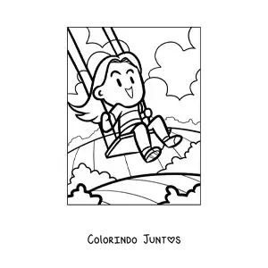 Desenho para colorir de uma menina brincando no balanço