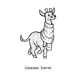 Desenho para colorir de uma girafa animada com um cachecol no pescoço