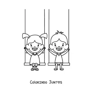 Desenho para colorir de duas crianças nos balanços