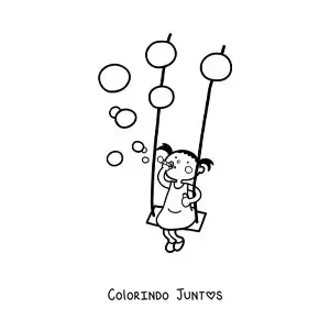 Desenho para colorir de uma menina fazendo bolhas de sabão no balanço