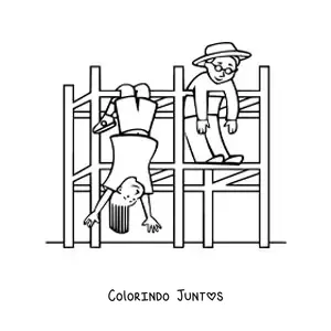 Desenho para colorir de duas crianças brincando no parquinho infantil