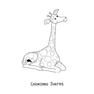 Desenho para colorir de uma girafa animada sentada