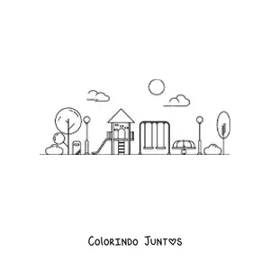 Desenho para colorir de um parquinho com árvores