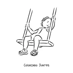 Desenho para colorir de uma menina em um balanço