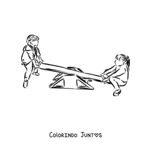 Desenho para colorir de duas crianças brincando na gangorra