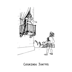 Desenho para colorir de uma cena da peça de Romeu e Julieta