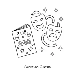 Desenho para colorir de duas máscaras de teatro