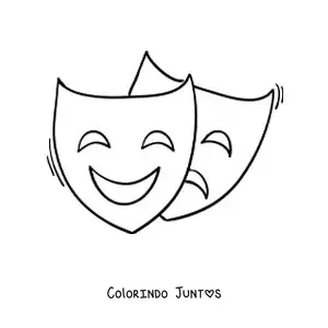 Desenho para colorir de máscaras de comédia e tragédia