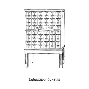 Desenho para colorir de um fichário de biblioteca