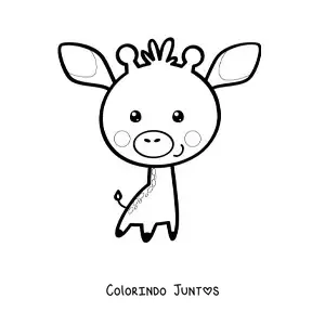 Desenho para colorir de uma girafa kawaii animada de cabeça grande e corpo pequeno