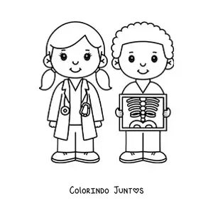 Desenho para colorir de um médico e radiologista kawaii