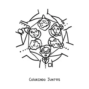 Desenho para colorir da equipe de saúde e dos pacientes