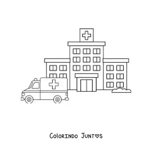 Desenho para colorir de um hospital e uma ambulância